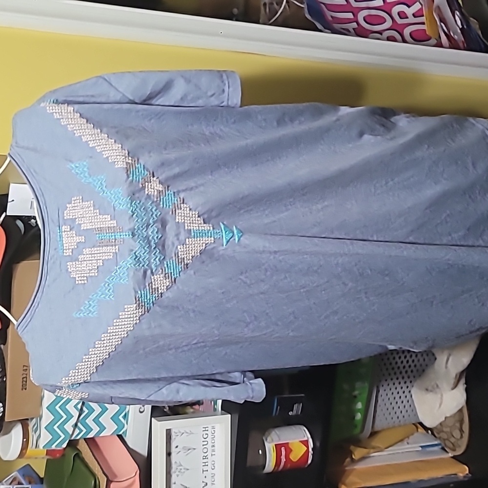 JOHNNY WAS BOHO EMBROIDERED BLOUSE TUNIC TOP Blue Women’s Size M/L (21 Ptp) - Picture 6 of 6